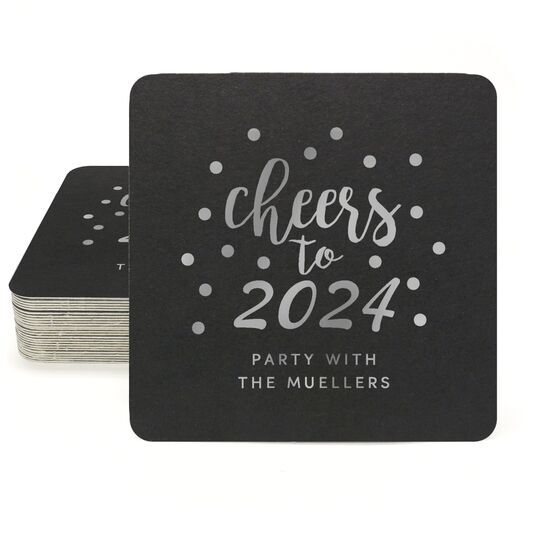 Confetti Dots Cheers to the New Year Square Coasters